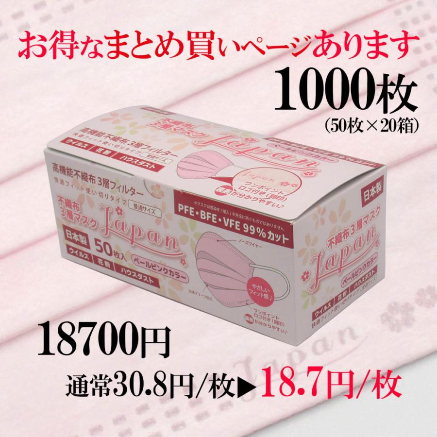 50枚 「Japan 桜」ペールピンク 血色マスク カラー 不織布マスク 日本