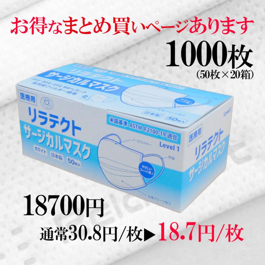 医療用 50枚 サージカルマスク 不織布 マスク リラテクト 日本製 立体 プリーツ 樹脂製ノーズ 非金属 形状保持力 フィット感 ASTM Level1｜soari34｜08