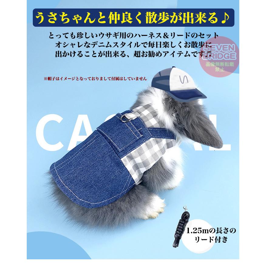 うさぎ ウサギ ハーネス リード 付 小動物 モルモット フェレット チンチラ プレーリードッグ チェック ペット 服 胴輪 デニム｜soaring-bridge｜06