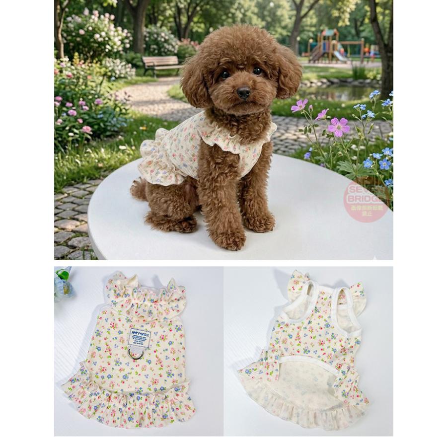 atelierGG キャミソールワンピース 花柄タンクトップ 犬服 犬 猫 服 犬服 ワンピース 花柄 フリル ハーネス Dカン付 キャミソール