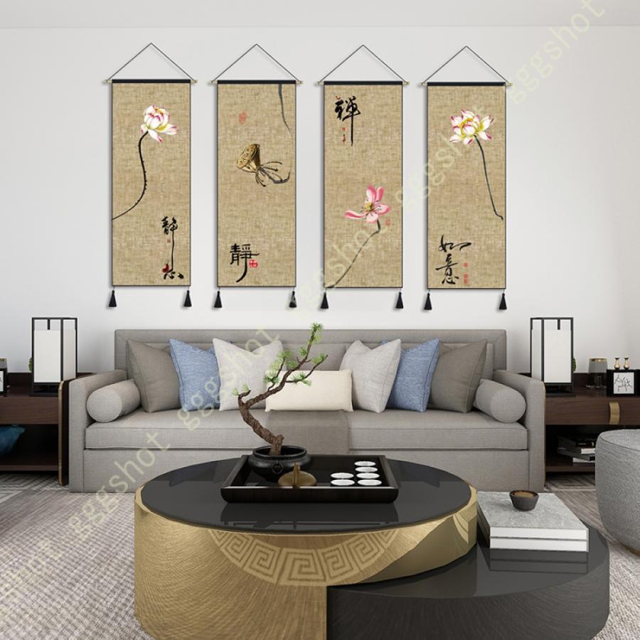掛け軸 おしゃれ 水墨画 花鳥図 四季花鳥画 壁掛け 中国絵画 モダン