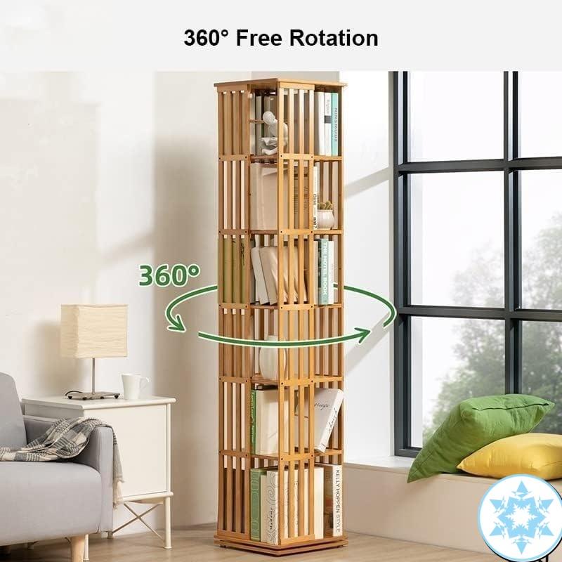 回転式本棚、360°竹製回転式収納ディスプレイラック スタンディング