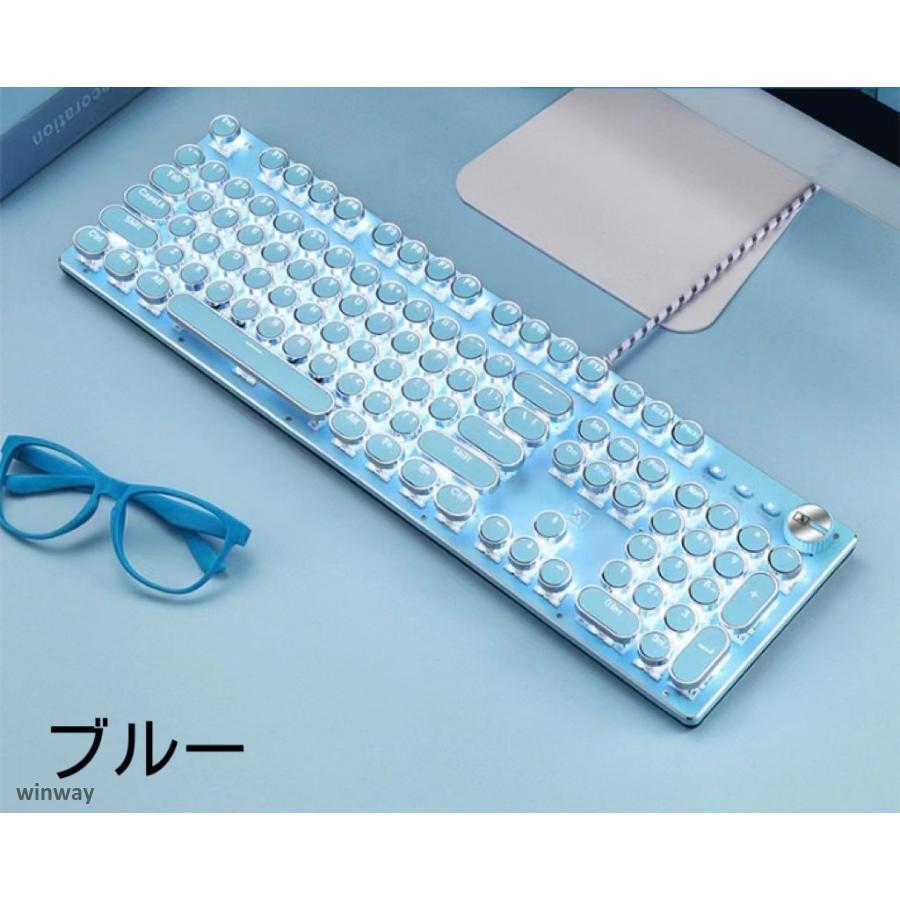 メカニカルキーボード タイプライターデザイン 青軸 有線 オシャレ
