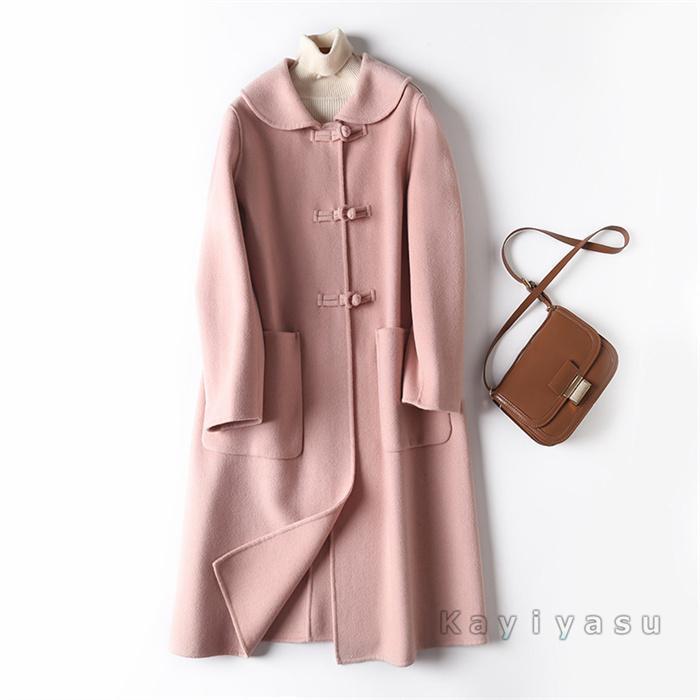 ウール100%コート レディース ステンカラーコート ダブルフェイスコート リバーコート ラシャコート チャイナーボタン 洋服 アウター 冬 通勤_2