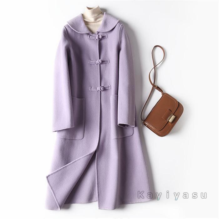 ウール100%コート レディース ステンカラーコート ダブルフェイスコート リバーコート ラシャコート チャイナーボタン 洋服 アウター 冬 通勤_4