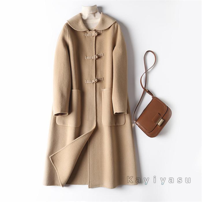 ウール100%コート レディース ステンカラーコート ダブルフェイスコート リバーコート ラシャコート チャイナーボタン 洋服 アウター 冬 通勤_5