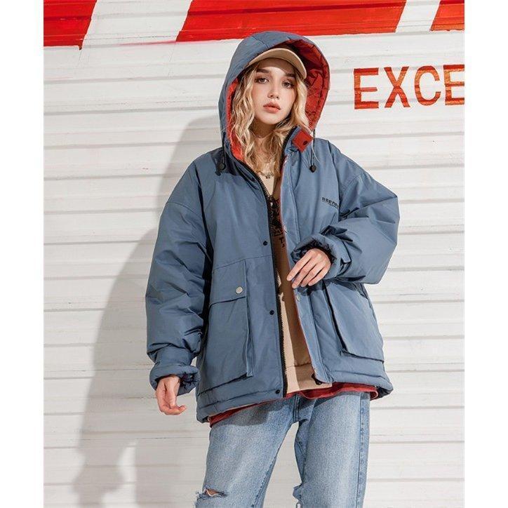 ショートコート アウター 通勤 厚手 無地 フード付き レディース ゆったり 通学 冬服 シンプル 中綿入り エレガント 暖かい オシャレの画像