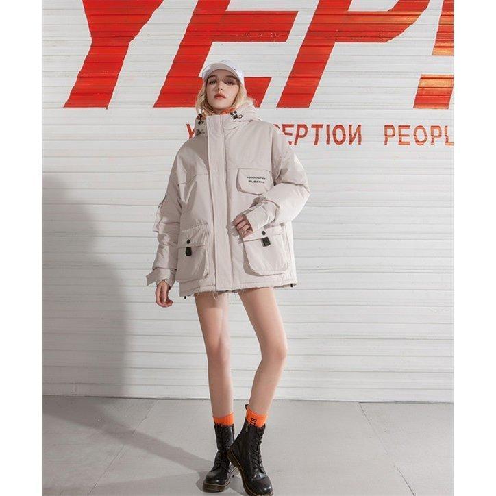 ショートコート アウター 通勤 厚手 無地 フード付き レディース ゆったり 通学 冬服 シンプル 中綿入り エレガント 暖かい オシャレの画像