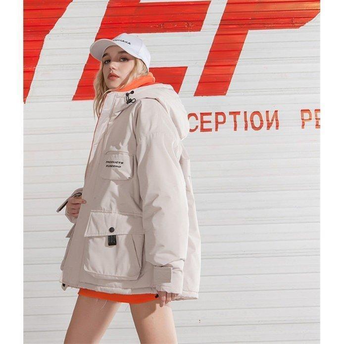 ショートコート アウター 通勤 厚手 無地 フード付き レディース ゆったり 通学 冬服 シンプル 中綿入り エレガント 暖かい オシャレの画像