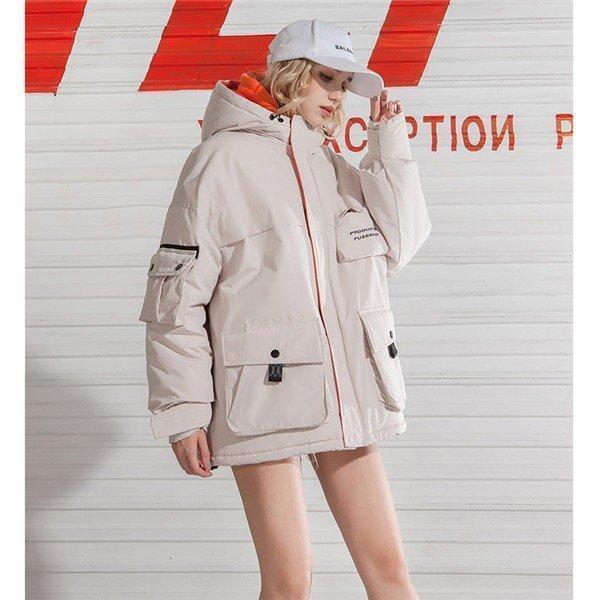 ショートコート アウター 通勤 厚手 無地 フード付き レディース ゆったり 通学 冬服 シンプル 中綿入り エレガント 暖かい オシャレの画像