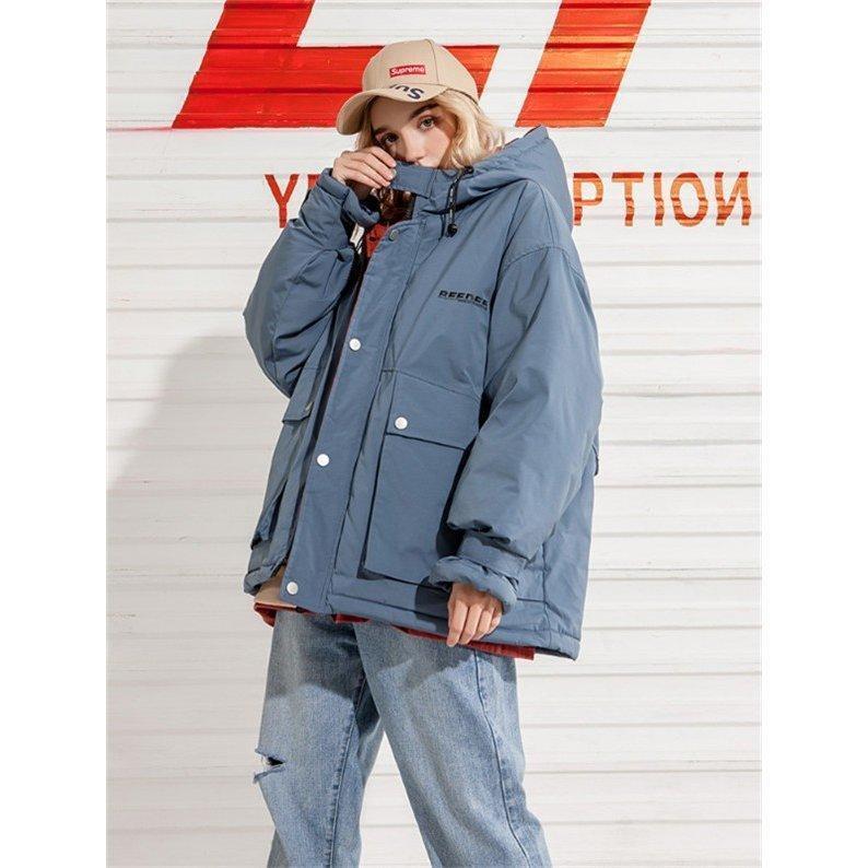 ショートコート アウター 通勤 厚手 無地 フード付き レディース ゆったり 通学 冬服 シンプル 中綿入り エレガント 暖かい オシャレの画像