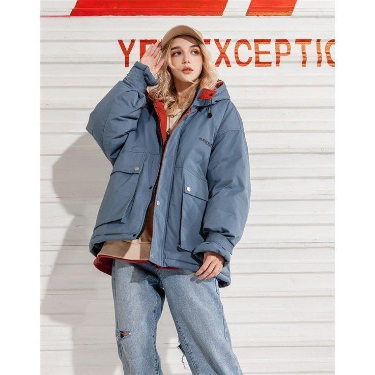 ショートコート アウター 通勤 厚手 無地 フード付き レディース ゆったり 通学 冬服 シンプル 中綿入り エレガント 暖かい オシャレの画像