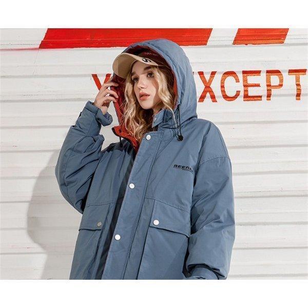 ショートコート アウター 通勤 厚手 無地 フード付き レディース ゆったり 通学 冬服 シンプル 中綿入り エレガント 暖かい オシャレの画像