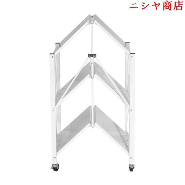 メタルラック 3段 折りたたみ 収納ラック 電子レンジ棚 押入れ ホワイト 耐荷重90kg 高さ88cm 幅71cm 奥行34cm キッチン 空間活用 設置簡単_1
