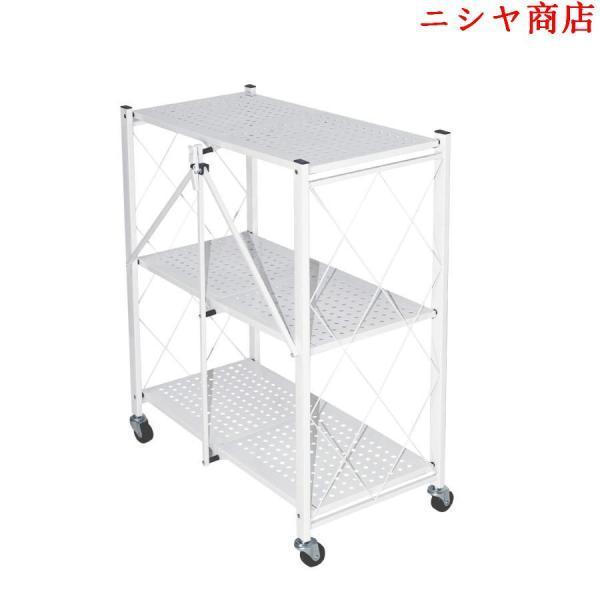 メタルラック 3段 折りたたみ 収納ラック 電子レンジ棚 押入れ ホワイト 耐荷重90kg 高さ88cm 幅71cm 奥行34cm キッチン 空間活用 設置簡単_3