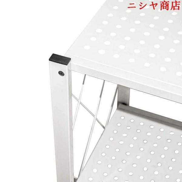 メタルラック 3段 折りたたみ 収納ラック 電子レンジ棚 押入れ ホワイト 耐荷重90kg 高さ88cm 幅71cm 奥行34cm キッチン 空間活用 設置簡単_4
