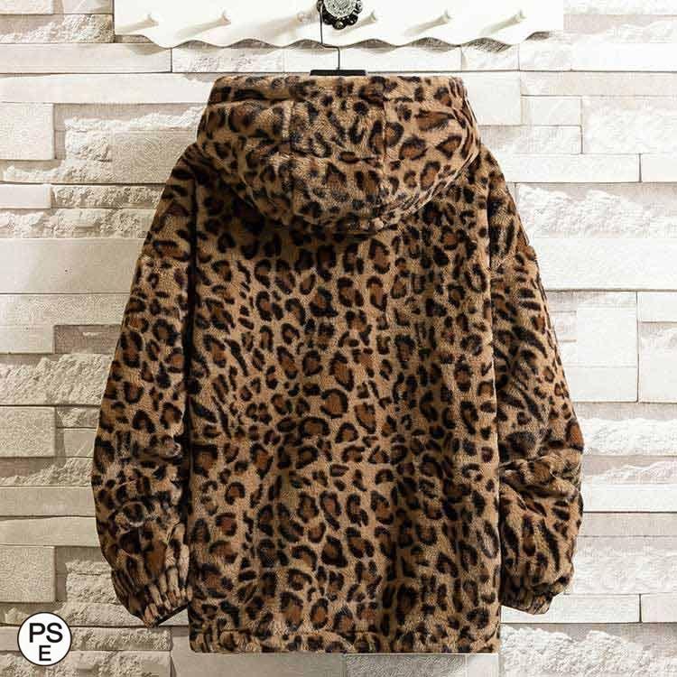 メンズ フード付き ブルゾン ムートンジャケット ヒョウ柄 メンズ