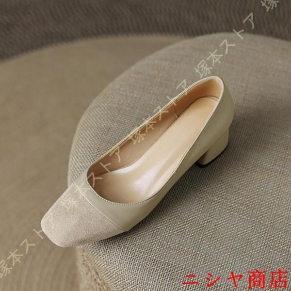 パンプス レディース 痛くない スクエアトゥ 婦人靴 太ヒール 通勤 