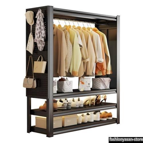 ハンガーラック オープンラック 4段 大容量 幅60×奥行40×高さ160cm フック10個付 専用パンチングボード付 靴収納 洋服掛け 棚板可動式 大容量 高さ調整可能 簡_1