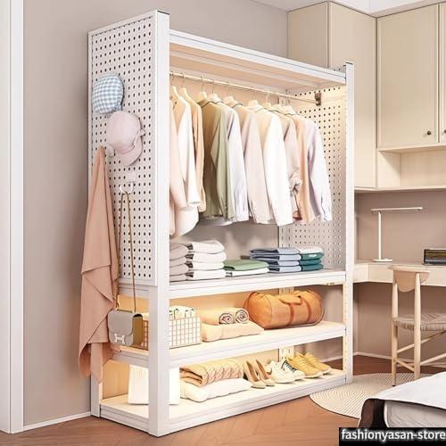 ハンガーラック オープンラック 4段 大容量 幅60×奥行40×高さ160cm フック10個付 専用パンチングボード付 靴収納 洋服掛け 棚板可動式 大容量 高さ調整可能 簡_2