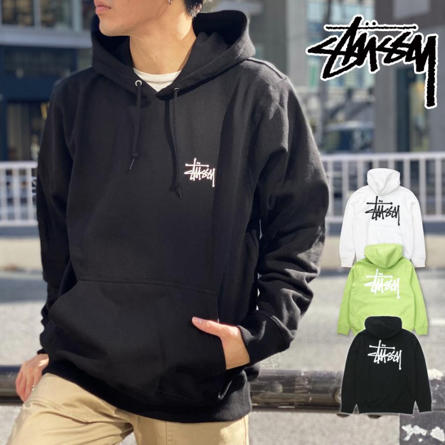 stussyパーカー ブラック 黒 プリント ロゴ 裏起毛 フード付き 長袖-