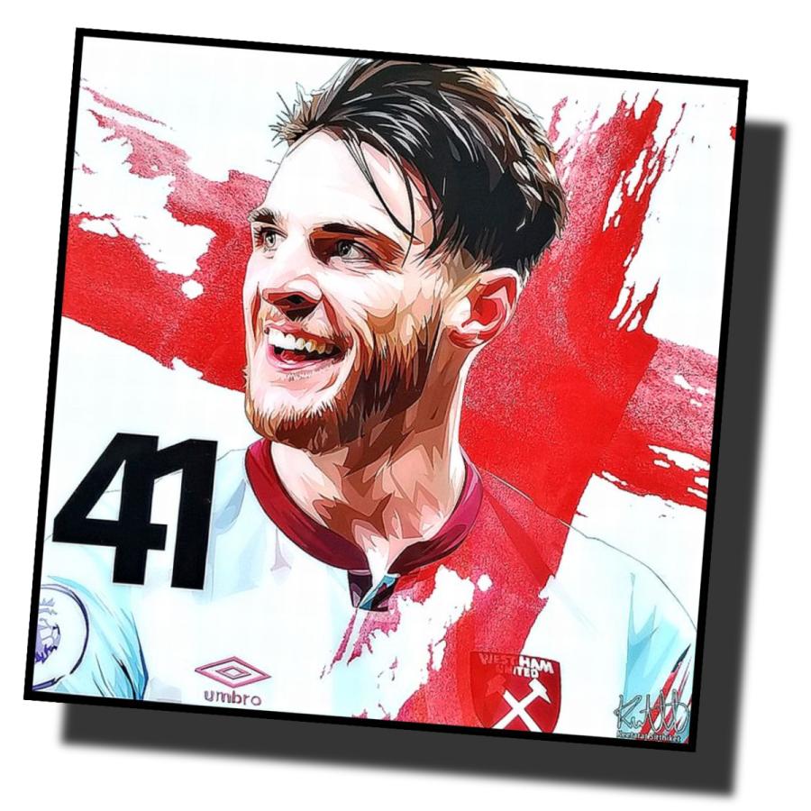 デクラン・ライス ウェストハム・ユナイテッドFC サッカーグラフィックアートパネル 木製 壁掛け ポスター イングランド プレミアリーグ