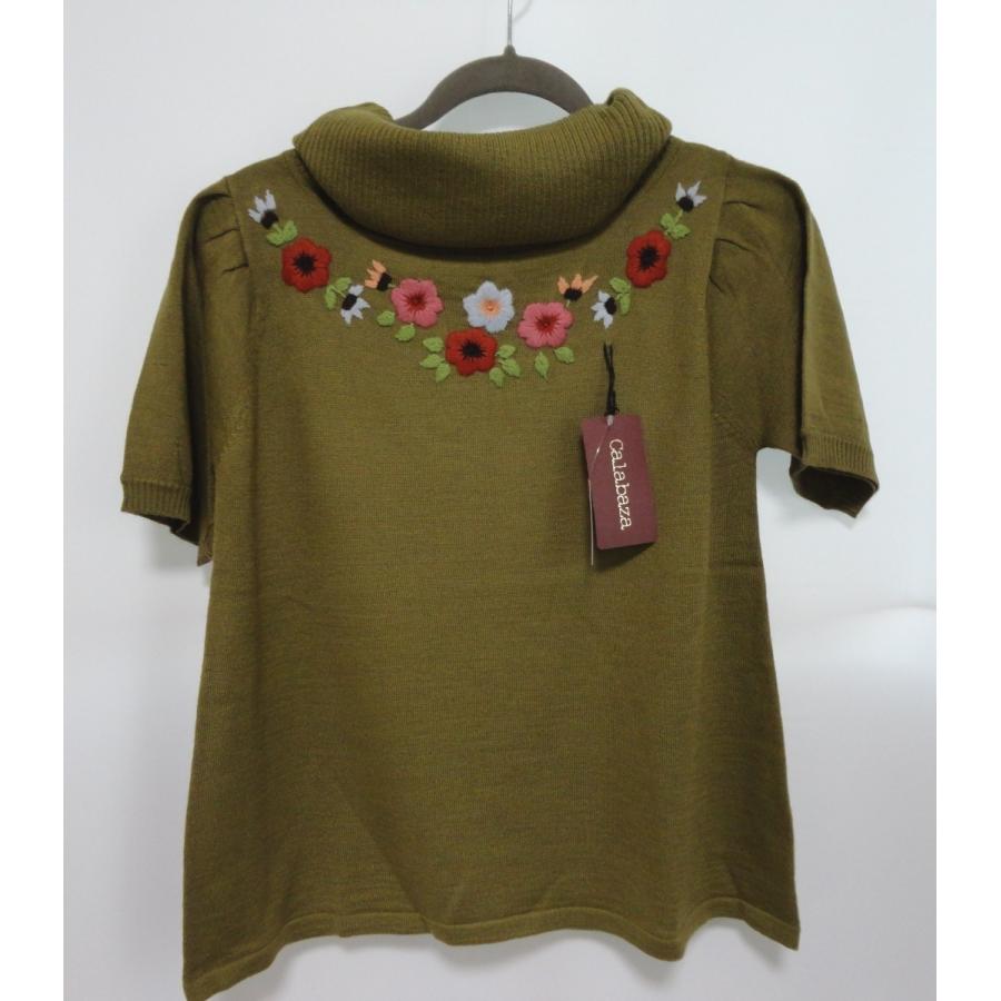 婦人服 タートルネック トップス 半袖 刺しゅう ☆新品 ☆Calabaza