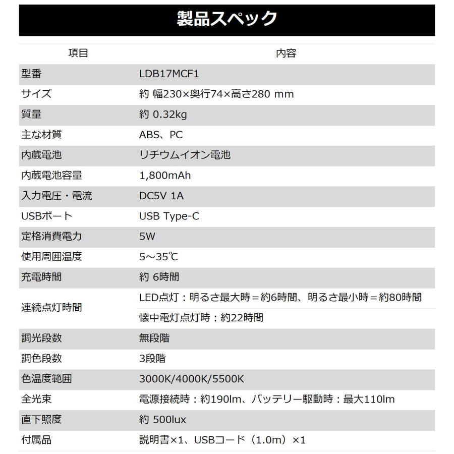 デスクライト LED 学習机 コードレス 充電式 調光 懐中電灯 子供 明るい 目に優しい 卓上ライト 折りたたみ 読書 ライト 省エネ 持ち運び 停電 非常用 LDB17MCF1 |  | 12