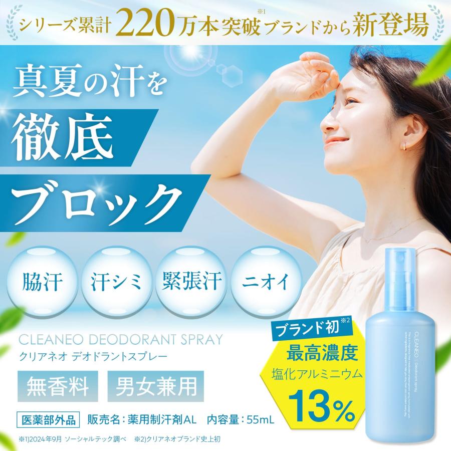 CLEANEO（クリアネオ） 公式 医薬部外品 制汗剤 55ml 1本 制汗スプレー