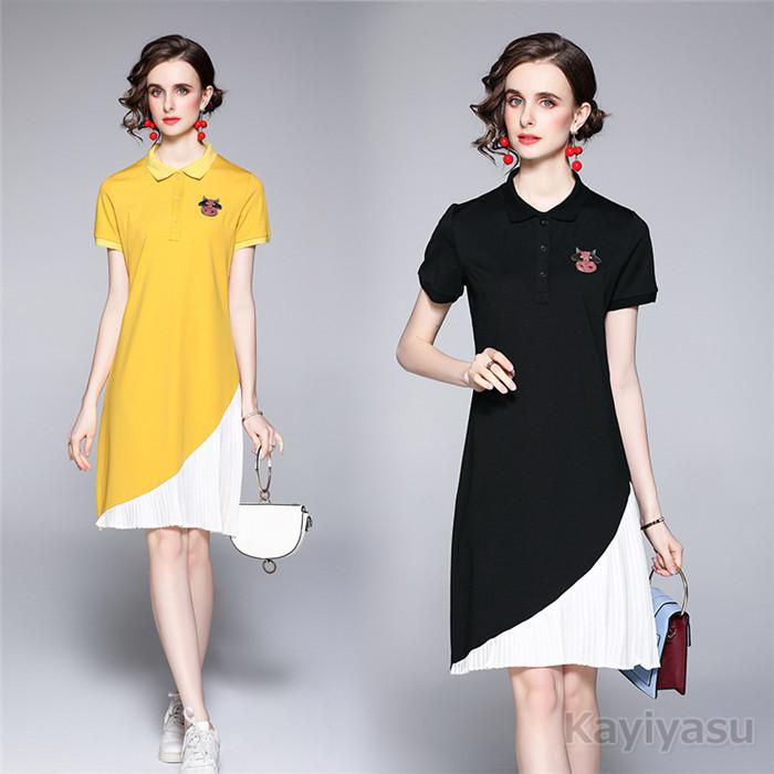 ゴルフウェア ポロワンピース レディース スポーツチュニック ゴルフワンピース ロングポロシャツ 着痩せ 夏用コーデ 通気