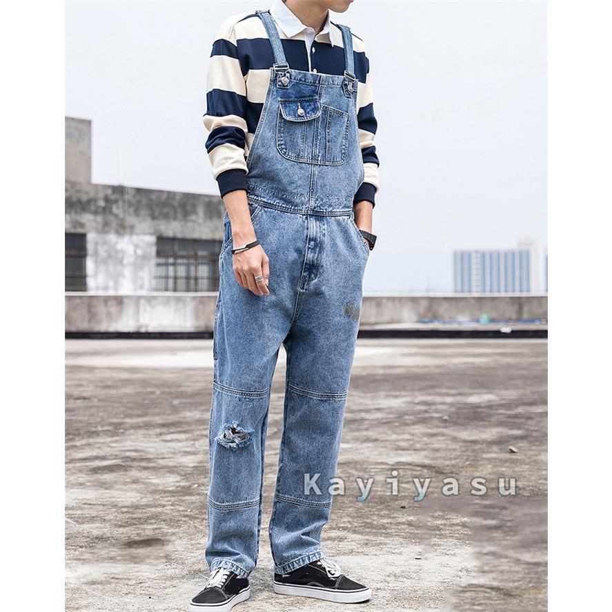 代引可 S 6xl サロペット デニム オーバーオール メンズ ジーンズ ゆったり ズボン型つなぎ ロングパンツ ダメージ おしゃれ 胸当て ジーパン 繋ぎ ファッション性 Materialworldblog Com