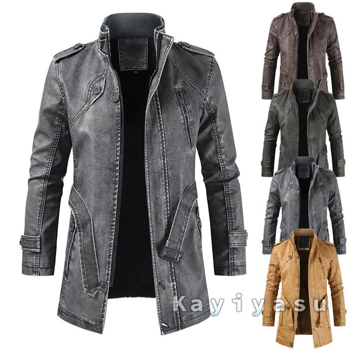 レザージャケット 革ジャン メンズ レザーコート ロングコート バイクジャケット 皮ジャケット Puコート 裏起毛 秋冬 防風 防寒着 通勤 バイカー かっこいい 036 Llfs Dl399 Kayiyasu ヤフー店 通販 Yahoo ショッピング