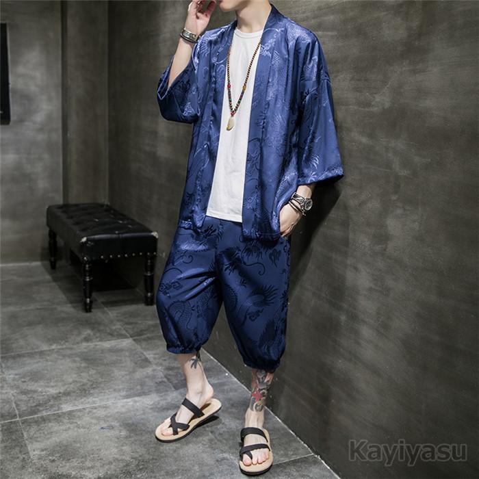 甚平 メンズ 羽織 龍柄 刺繍 夏 セットアップ 5分袖トップス 作務衣 クロップドパンツ 夏服 和風 オシャレ かっこいい 祭り ゆったり 半被半纏 大きいサイズあり 052 Qtds 4018 P75 Inotenka Yahoo 店 通販 Yahoo ショッピング
