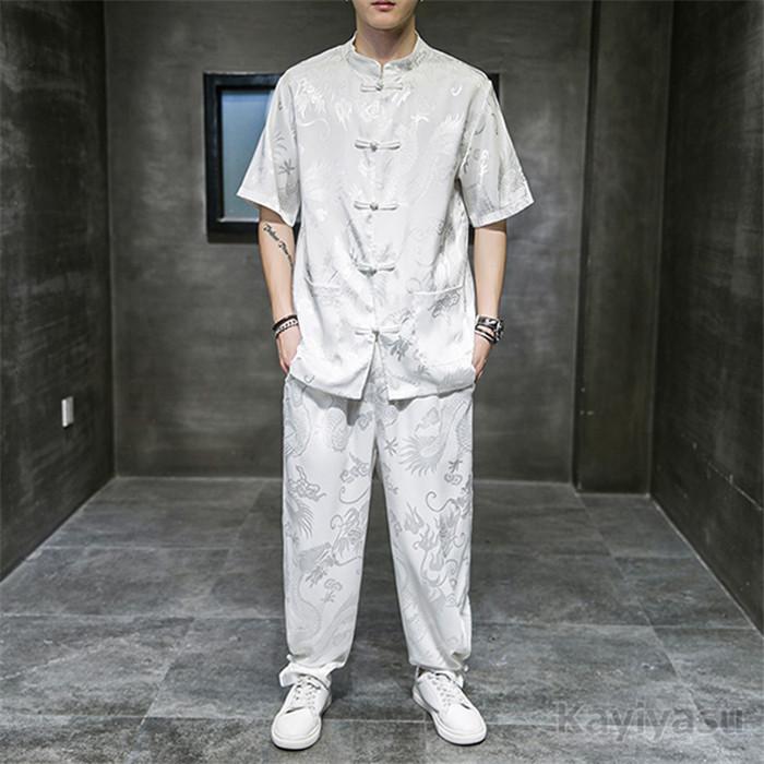 セットアップ メンズ かっこいい ゆったりジョガーパンツ オシャレ ロングパンツ 作務衣 半袖トップス 和風 夏 夏服 大きいサイズあり 甚平 祭り 立襟 羽織 龍柄 63 Off 夏