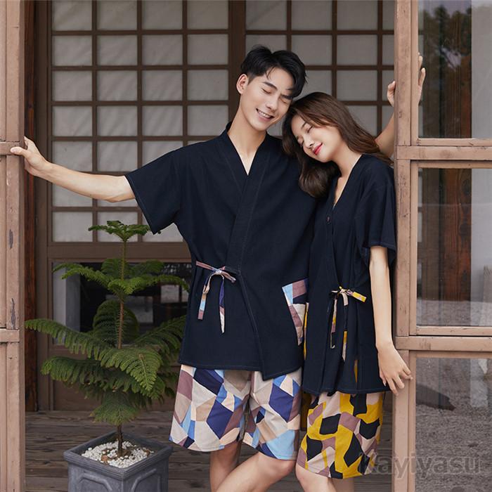 甚平 メンズ パジャマ レディース オシャレ 激安卸販売新品 ルームウェア 半袖 上下セット トップス パンツ ペアルック 寝巻 寝巻き お風呂 前開き Vネック ユニセックス