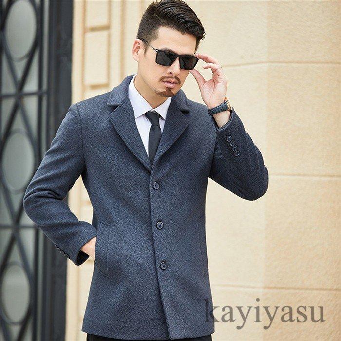 本物 テーラードジャケット アウター ウール 通勤 暖かい ビジネスコート メンズ チェスターコート 防寒着 ショートコート ラシャ チェスターコート カラー ブルー Kisa Mit Edu