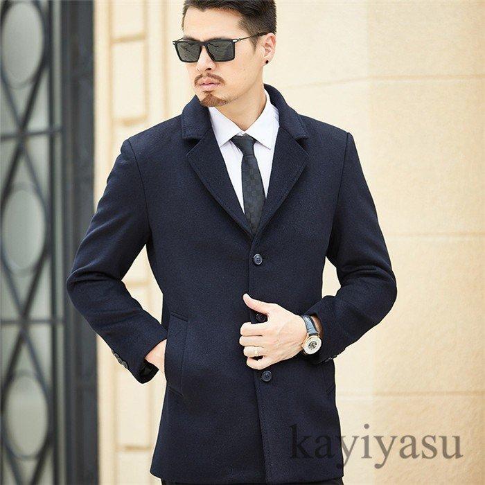 本物 テーラードジャケット アウター ウール 通勤 暖かい ビジネスコート メンズ チェスターコート 防寒着 ショートコート ラシャ チェスターコート カラー ブルー Kisa Mit Edu