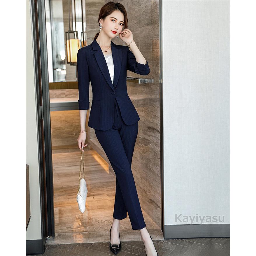 人気の贈り物が大集合 パンツスーツ レディース 七分袖 4色 スーツ