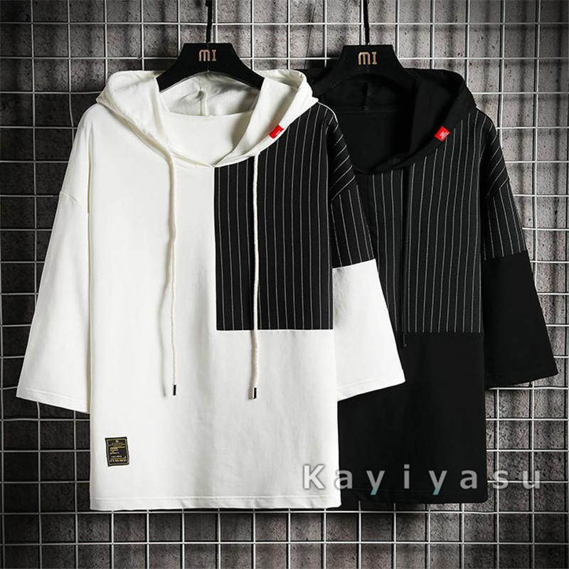 パーカーメンズ 半袖 ティーシャツ Tシャツ 七分袖 フード 夏 ゆったり 切り替え 白 黒 長持ち 学生 カジュアル 高校生 カッコイイ おしゃれ 大きいサイズ有り 052 Zxdz Qt712 Tx0212 Kayiyasu ヤフー店 通販 Yahoo ショッピング