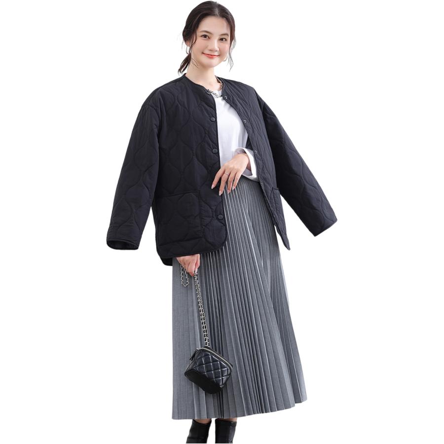 キルティングコート ノーカラー レディース コット 秋服 防寒 春