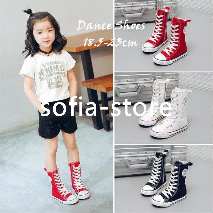 キッズ スニーカー 女の子 男の子 ダンスシューズ ハイカット チア チアガールダンス おしゃれ 子供靴 白 黒 赤 運動靴 新発売