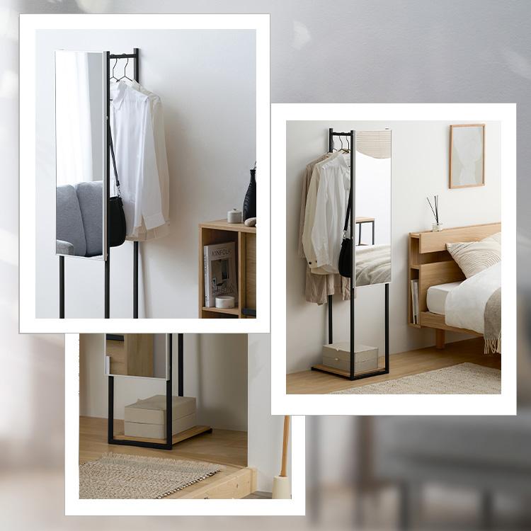 IRIS OHYAMA（アイリスオーヤマ） ハンガーラック ミラー付 スリム 省