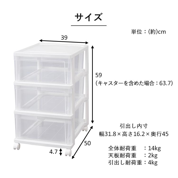 チェスト 透明 2個セット クリアチェスト キャスター付き クローゼットチェスト NSCLZ-503×2 ホワイト／クリア アイリスオーヤマ 一人暮らし｜sofort｜11