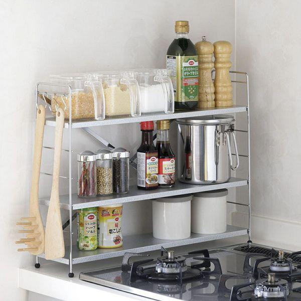 コンロサイドラック 3段 シルバー 28029 下村企販 (D)(B) : 家具