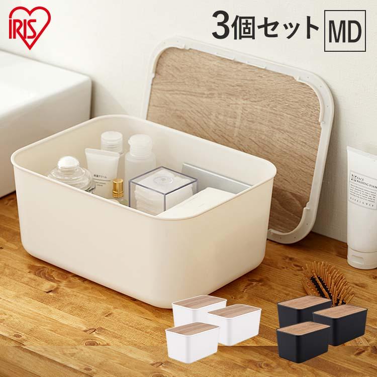 シャビーシック 木製 ウッドボックス 収納ケース ホワイト　3個セット IRIS OHYAMA（アイリスオーヤマ） 収納ケース フタ付き 3個セット