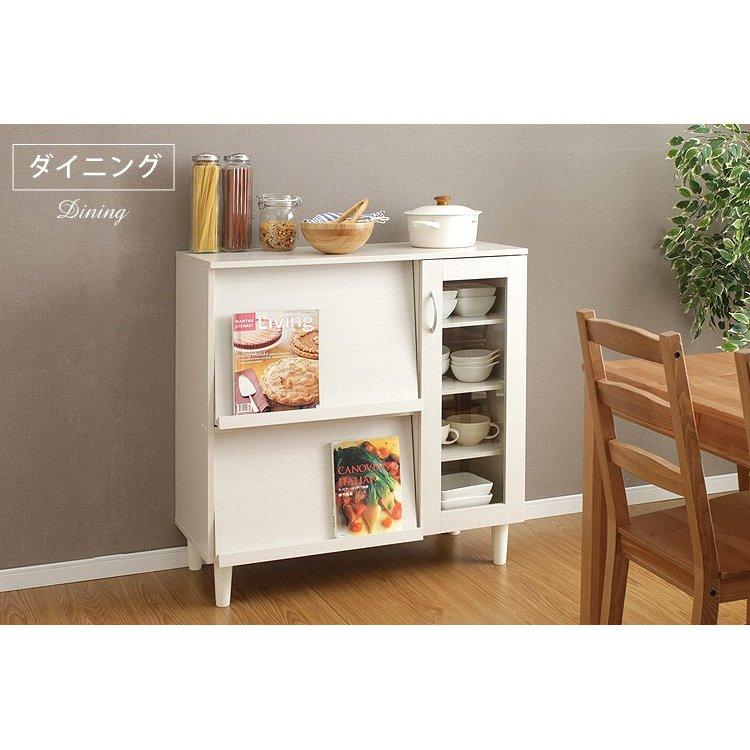 日本製　堀田木工　キッチンキャビネット ウォールナット色木製食器棚 ガラス扉付き IRIS OHYAMA（アイリスオーヤマ） キッチン収納 キャビネット 食器棚