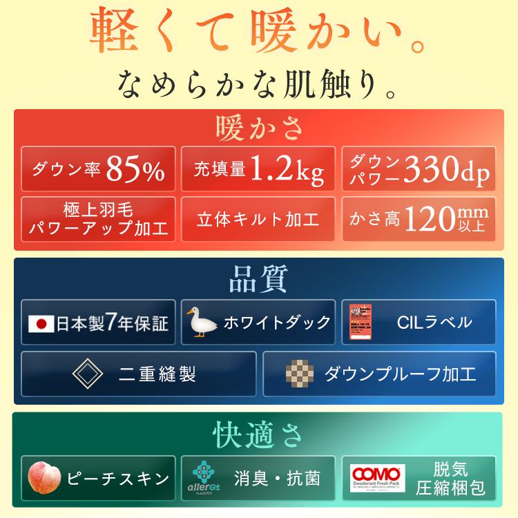 羽毛布団 セミダブル 日本製 掛け布団 冬 85％ 抗菌 暖かい 羽毛ふとん 羽毛 おしゃれ ホワイトダックダウン セミダブルロング｜sofort｜02