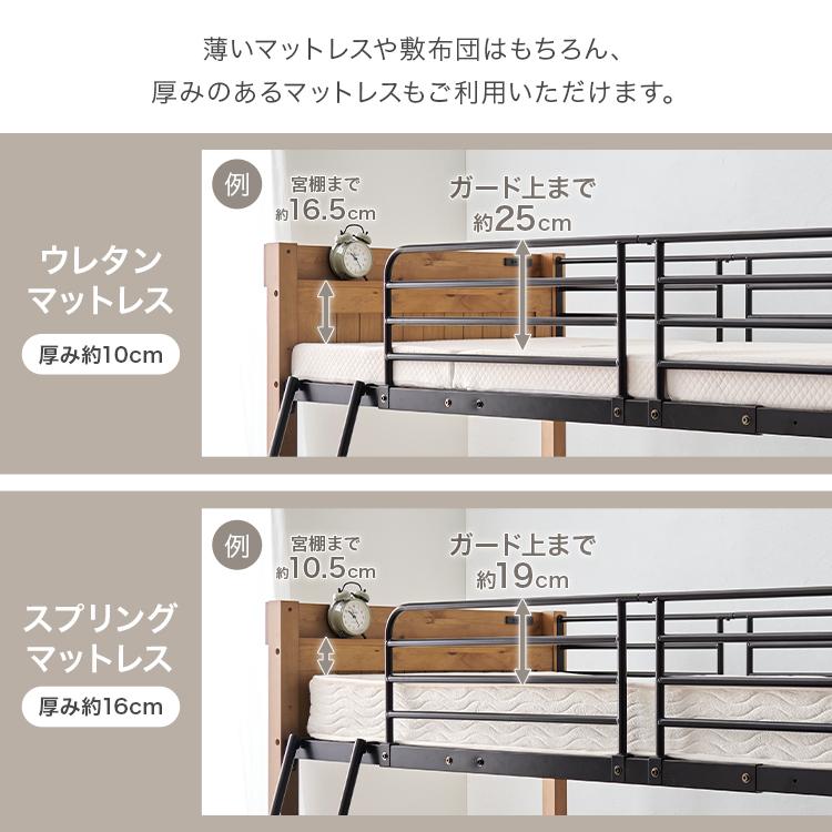 ロフトベッド ロータイプ ミドルタイプ ハイタイプ コンセント付き 木製 ベッドフレーム 宮付き 大人用 子供 ロフトベッド (代引不可) (TD)の画像