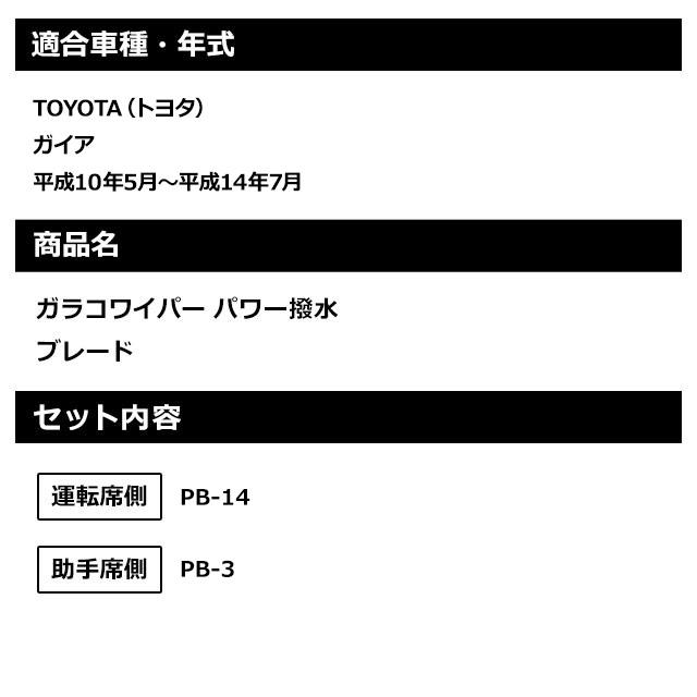 ソフト９９ TOYOTA（トヨタ） ガイア  平成10年5月〜平成14年7月 ガラコワイパーパワー撥水 ブレード |  | 01