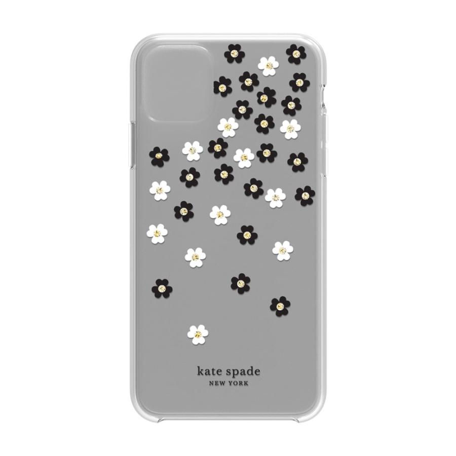 Kate Spade iPhone11ProMax Protective Hardshell SCATTERED FLOWERS black / white / gold gems / clear｜softbank-selection